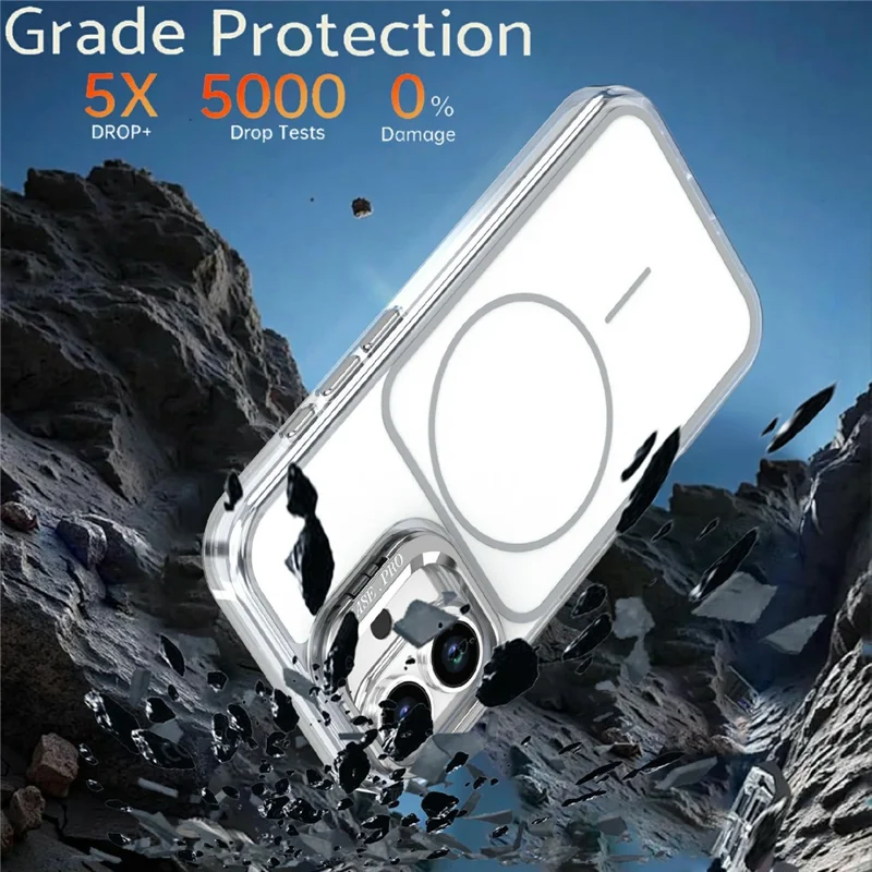 For iPhone 16 Magnetic Case Matching Color Lens Kickstand TPU PC Phone Cover Compatible with MagSafe - White