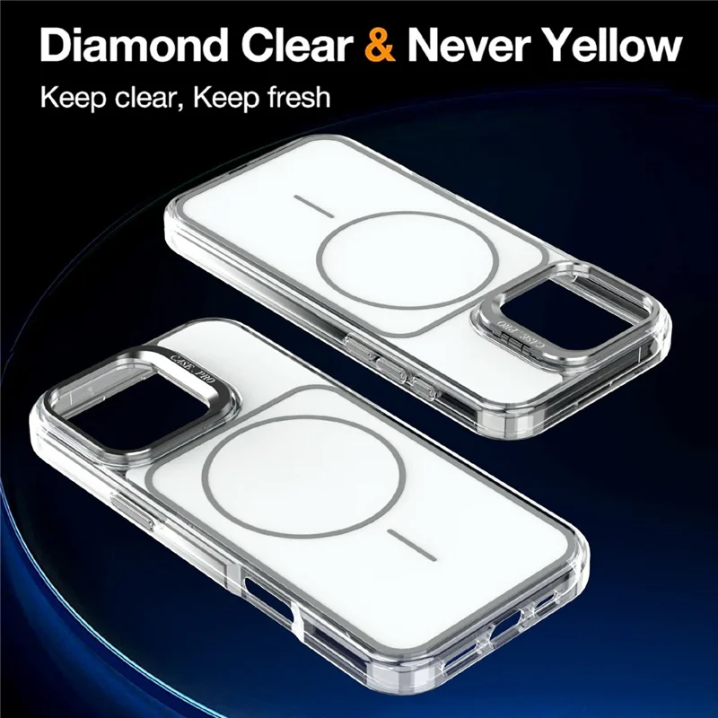 For iPhone 16 Pro Magnetic Case Matching Color Lens Kickstand TPU PC Phone Cover Compatible with MagSafe - White