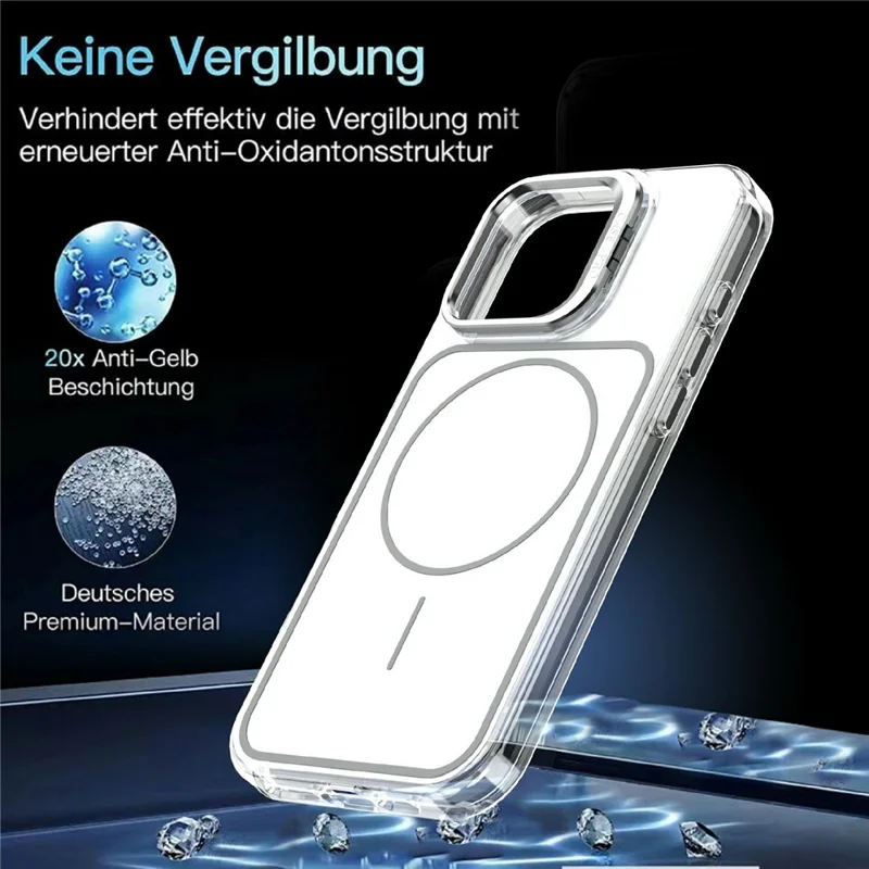 For iPhone 16 Pro Magnetic Case Matching Color Lens Kickstand TPU PC Phone Cover Compatible with MagSafe - White