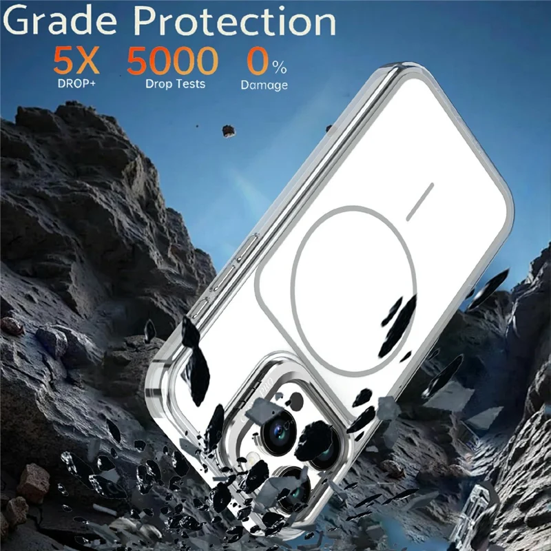 For iPhone 16 Pro Magnetic Case Matching Color Lens Kickstand TPU PC Phone Cover Compatible with MagSafe - White