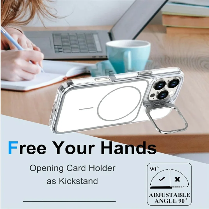 For iPhone 16 Pro Max Magnetic Case Matching Color Lens Kickstand TPU PC Phone Cover Compatible with MagSafe - White