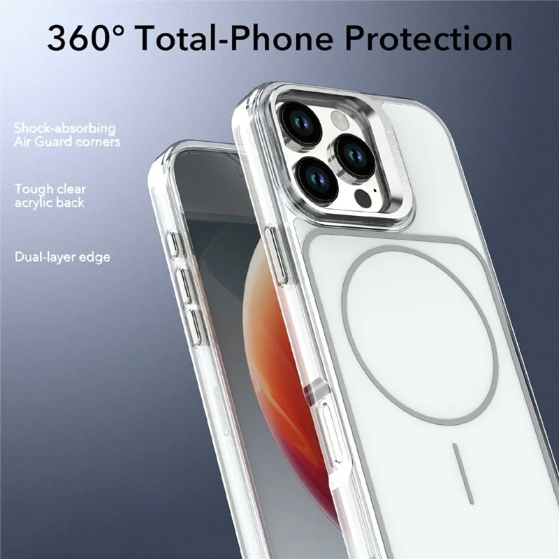 For iPhone 16 Pro Max Magnetic Case Matching Color Lens Kickstand TPU PC Phone Cover Compatible with MagSafe - White