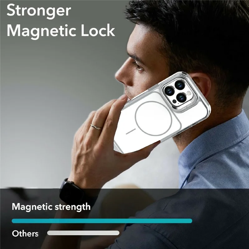 For iPhone 16 Pro Max Magnetic Case Matching Color Lens Kickstand TPU PC Phone Cover Compatible with MagSafe - White