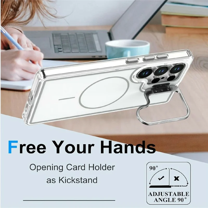 For Samsung Galaxy S24 Ultra Magnetic Case Matching Color Lens Kickstand TPU PC Phone Cover - White