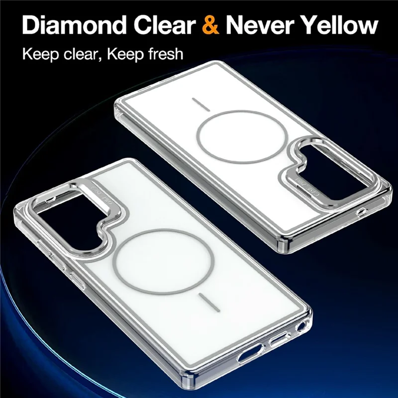 For Samsung Galaxy S24 Ultra Magnetic Case Matching Color Lens Kickstand TPU PC Phone Cover - White