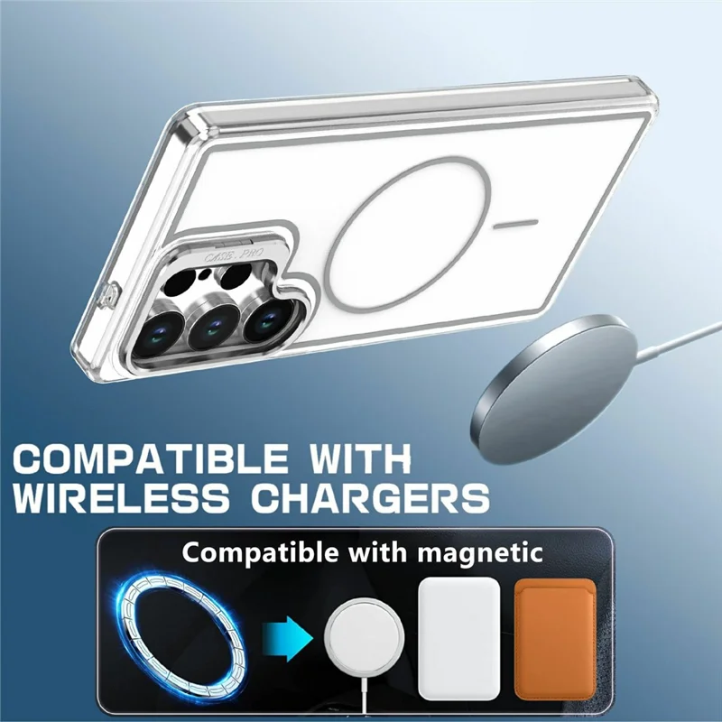 For Samsung Galaxy S24 Ultra Magnetic Case Matching Color Lens Kickstand TPU PC Phone Cover - White