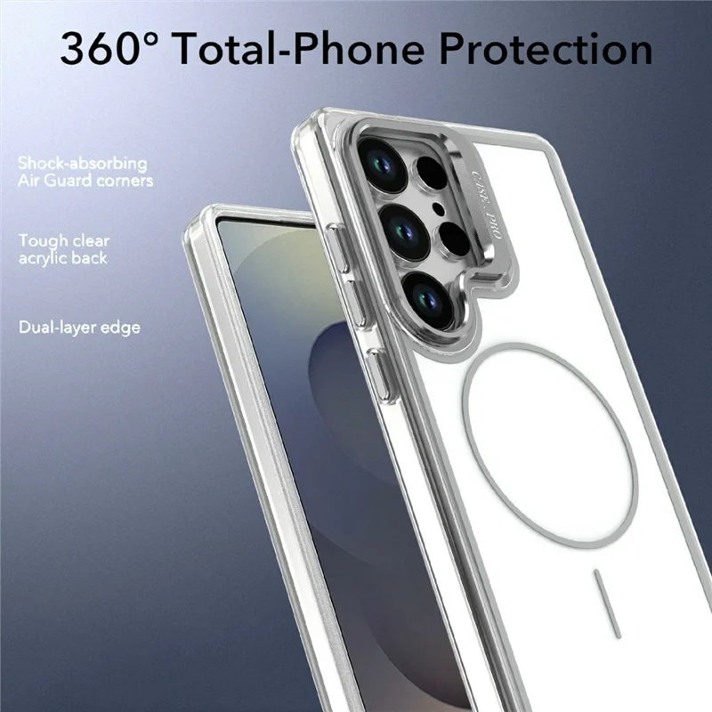 For Samsung Galaxy S24 Ultra Magnetic Case Matching Color Lens Kickstand TPU PC Phone Cover - White