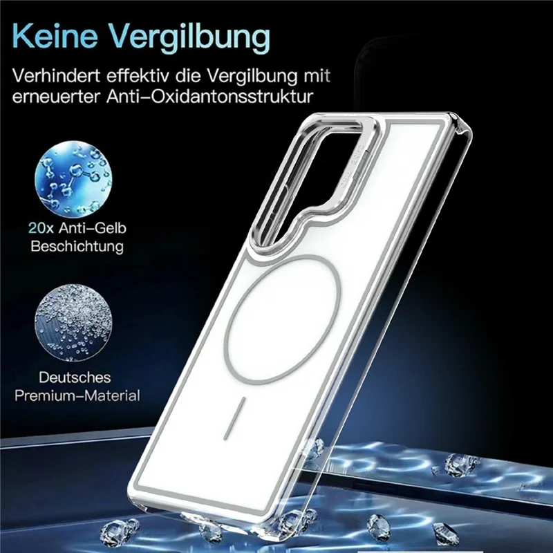 For Samsung Galaxy S24 Ultra Magnetic Case Matching Color Lens Kickstand TPU PC Phone Cover - White