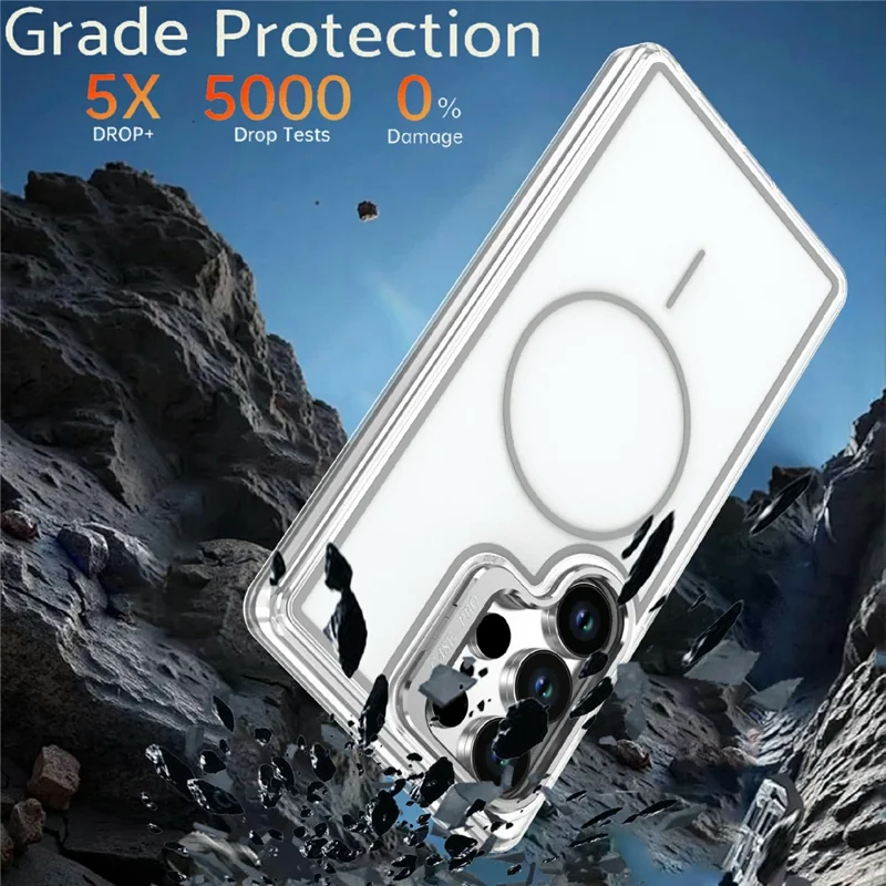 For Samsung Galaxy S24 Ultra Magnetic Case Matching Color Lens Kickstand TPU PC Phone Cover - White