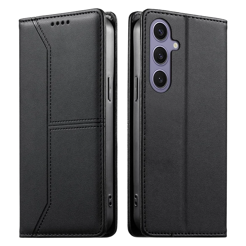 For Samsung Galaxy S25+  /  S24+ Wallet Stand Case Line Splicing TPU PU Leather Phone Cover - Black