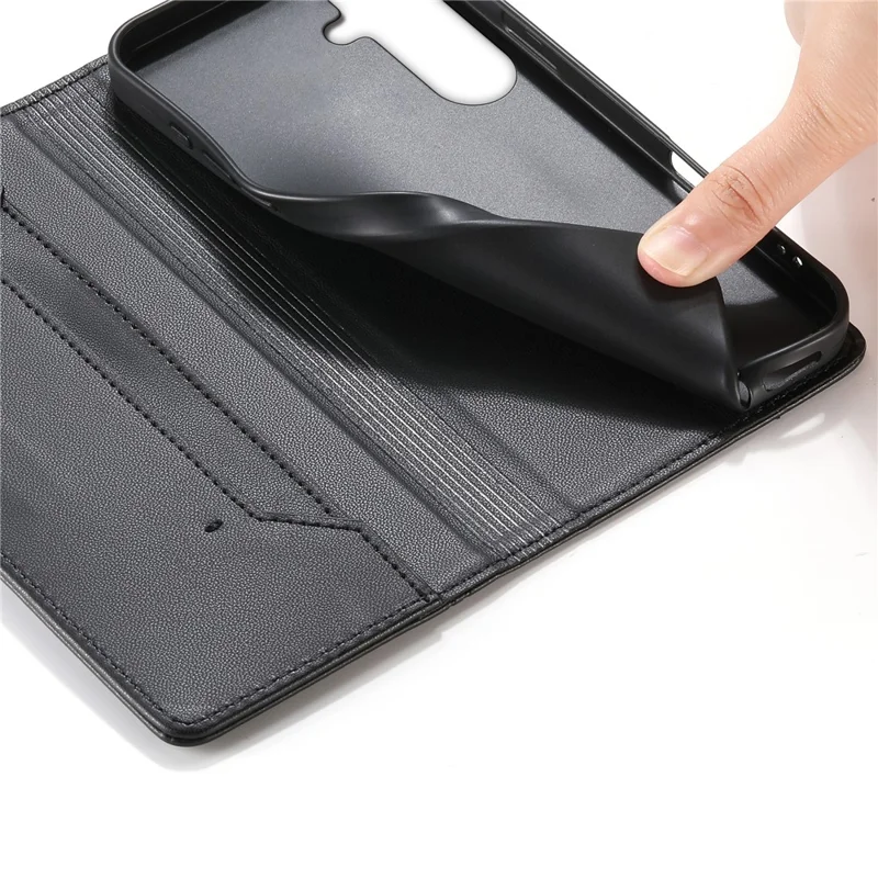 For Samsung Galaxy S25+  /  S24+ Wallet Stand Case Line Splicing TPU PU Leather Phone Cover - Black