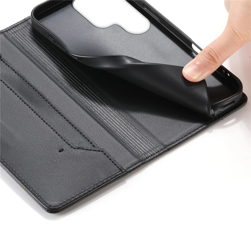 For Samsung Galaxy S25 Ultra Wallet Stand Case Line Splicing TPU PU Leather Phone Cover - Black