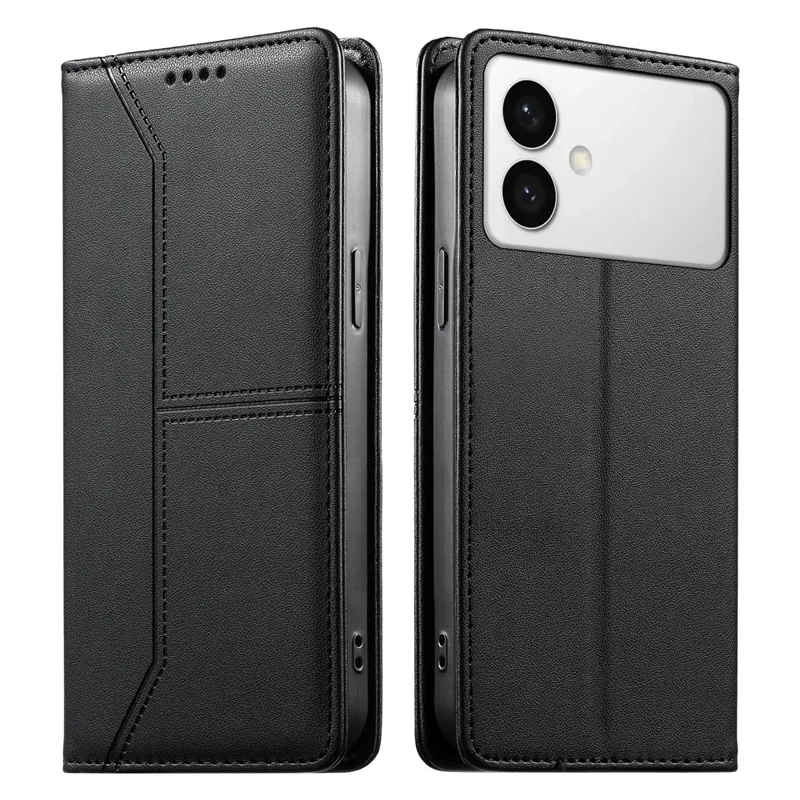 For Samsung Galaxy S26 Edge Wallet Stand Case Line Splicing TPU PU Leather Phone Cover - Black