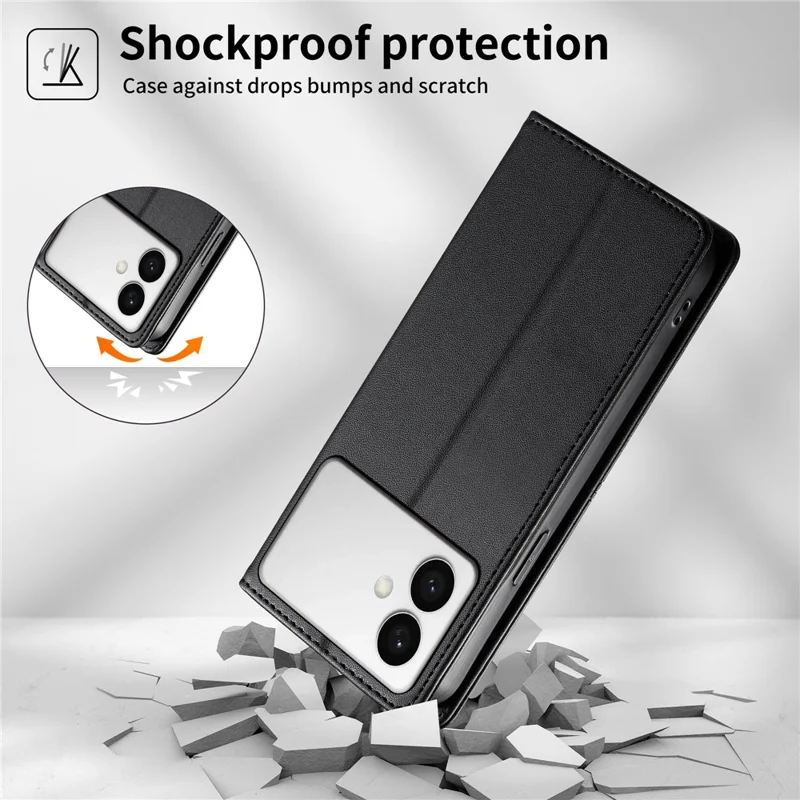 For Samsung Galaxy S26 Edge Wallet Stand Case Line Splicing TPU PU Leather Phone Cover - Black