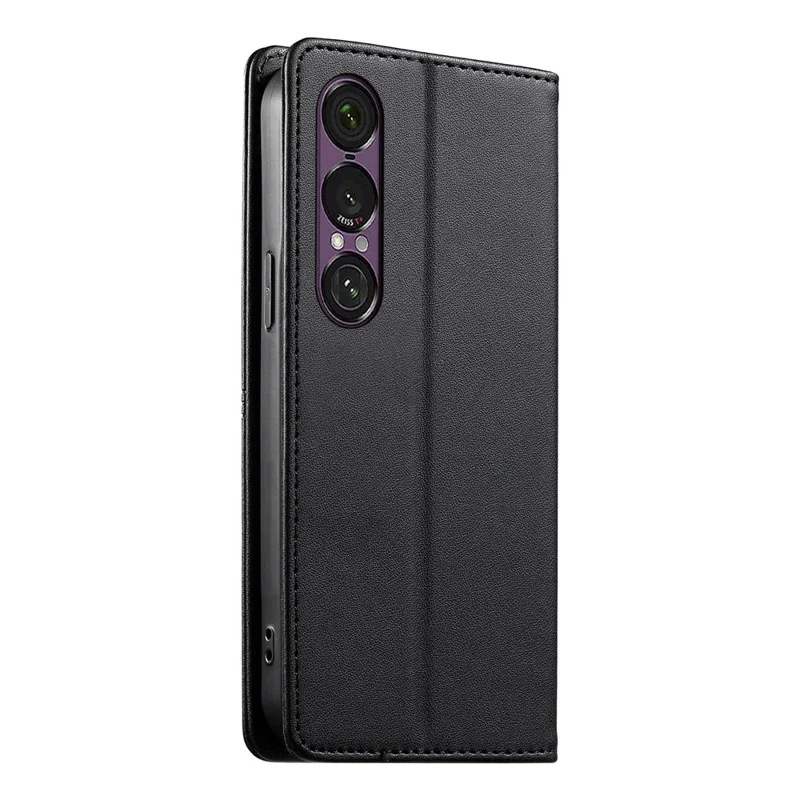 For Sony Xperia 1 VII Wallet Stand Case Line Splicing TPU PU Leather Phone Cover - Black