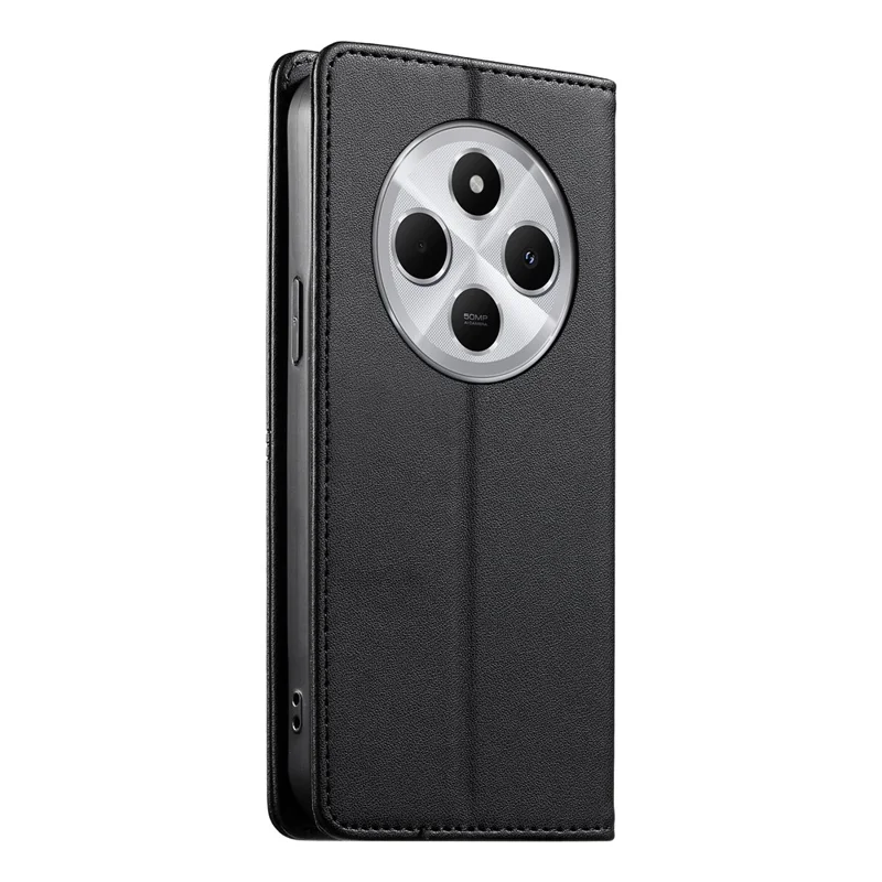 Wallet Stand Case For Xiaomi Poco C75 4G  /  Redmi 14R 5G  /  14C 4G Line Splicing TPU PU Leather Phone Cover - Black