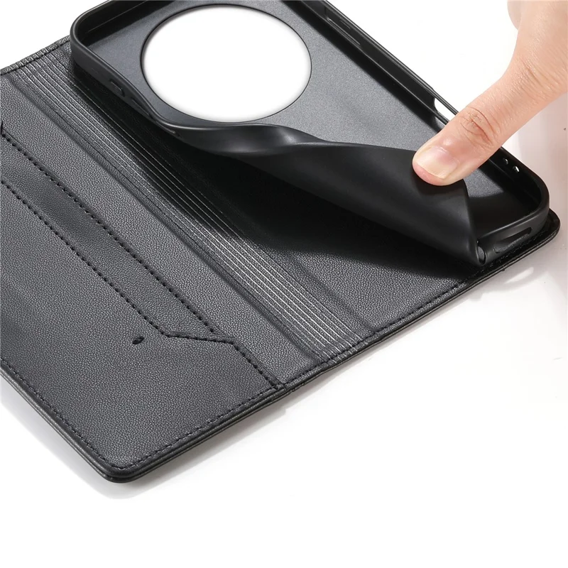 Wallet Stand Case For Xiaomi Poco C75 4G  /  Redmi 14R 5G  /  14C 4G Line Splicing TPU PU Leather Phone Cover - Black