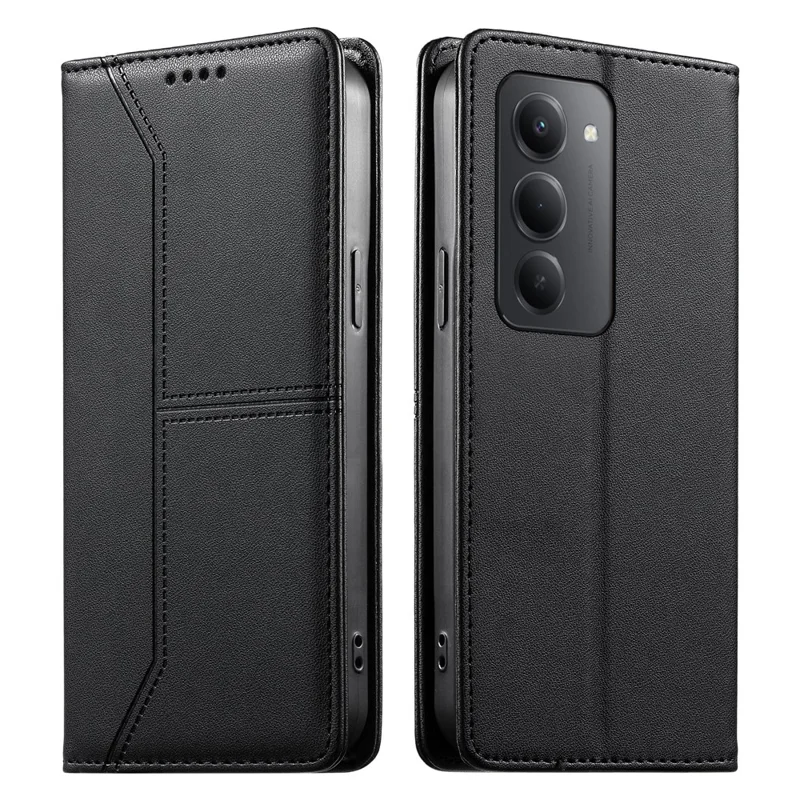 For Xiaomi Redmi 15 4G (EU) (171mm) Wallet Stand Case Line Splicing TPU PU Leather Phone Cover - Black