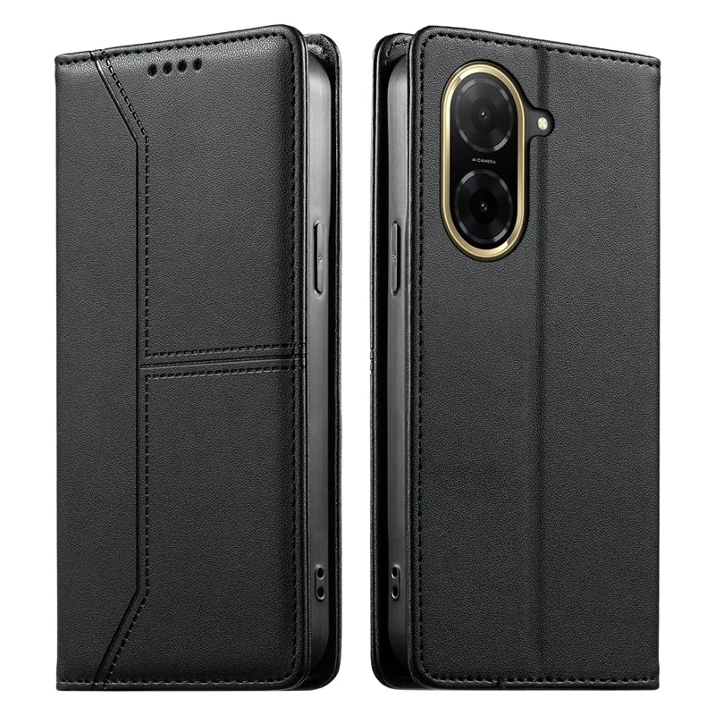 For Xiaomi Redmi A5 4G (171.7mm) Wallet Stand Case Line Splicing TPU PU Leather Phone Cover - Black