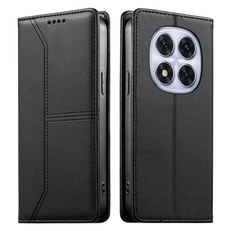For Xiaomi Redmi Note 14 Pro 5G Wallet Stand Case Line Splicing TPU PU Leather Phone Cover - Black