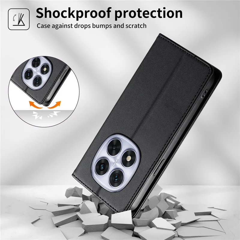 For Xiaomi Redmi Note 14 Pro 5G Wallet Stand Case Line Splicing TPU PU Leather Phone Cover - Black