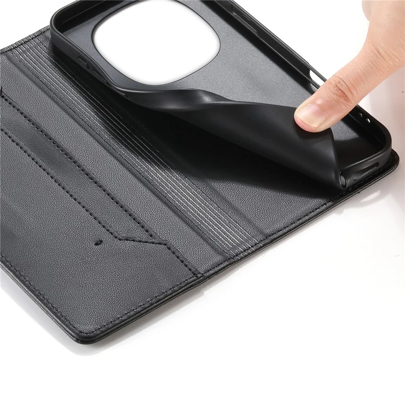 For Xiaomi Redmi Note 14 Pro 5G Wallet Stand Case Line Splicing TPU PU Leather Phone Cover - Black