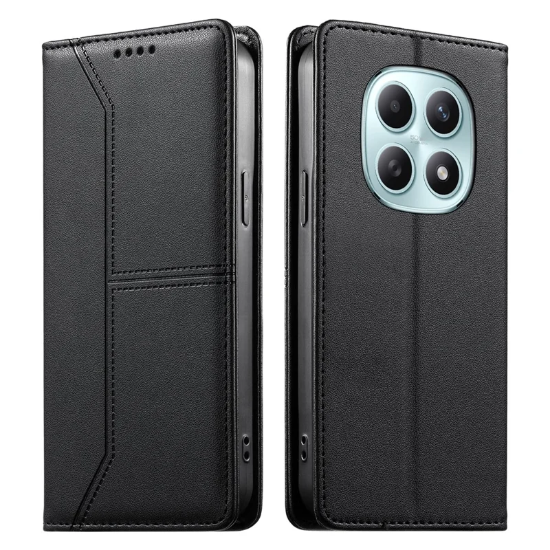 For Xiaomi Redmi Note 15 5G (Global)  /  Poco M8 5G Wallet Stand Case Line Splicing TPU PU Leather Phone Cover - Black