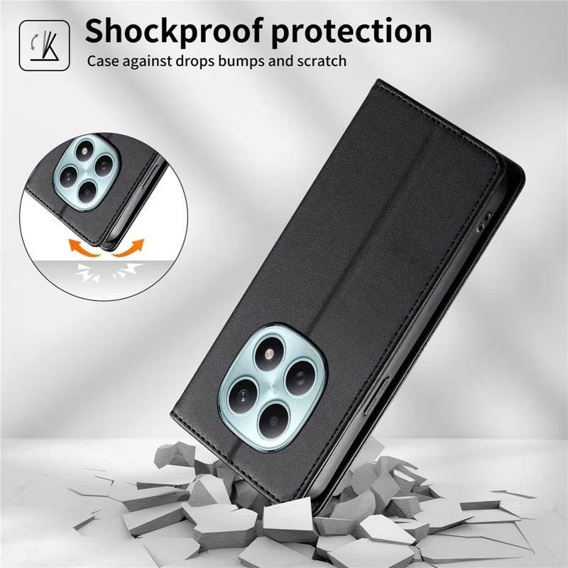 For Xiaomi Redmi Note 15 5G (Global)  /  Poco M8 5G Wallet Stand Case Line Splicing TPU PU Leather Phone Cover - Black