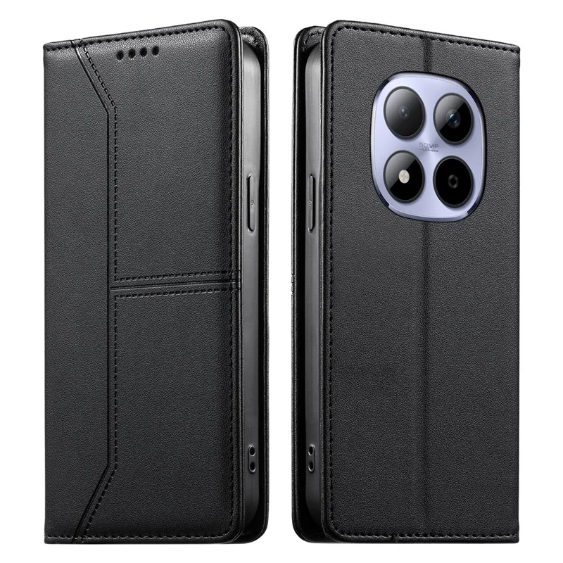 For Xiaomi Redmi Note 15 Pro 5G (Global) Wallet Stand Case Line Splicing TPU PU Leather Phone Cover - Black