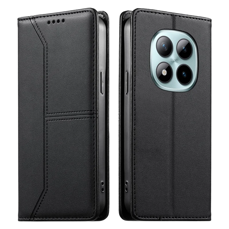 For Xiaomi Redmi Note 15 Pro+ 5G (Global)  /  Poco M8 Pro 5G Wallet Stand Case Line Splicing TPU PU Leather Phone Cover - Black