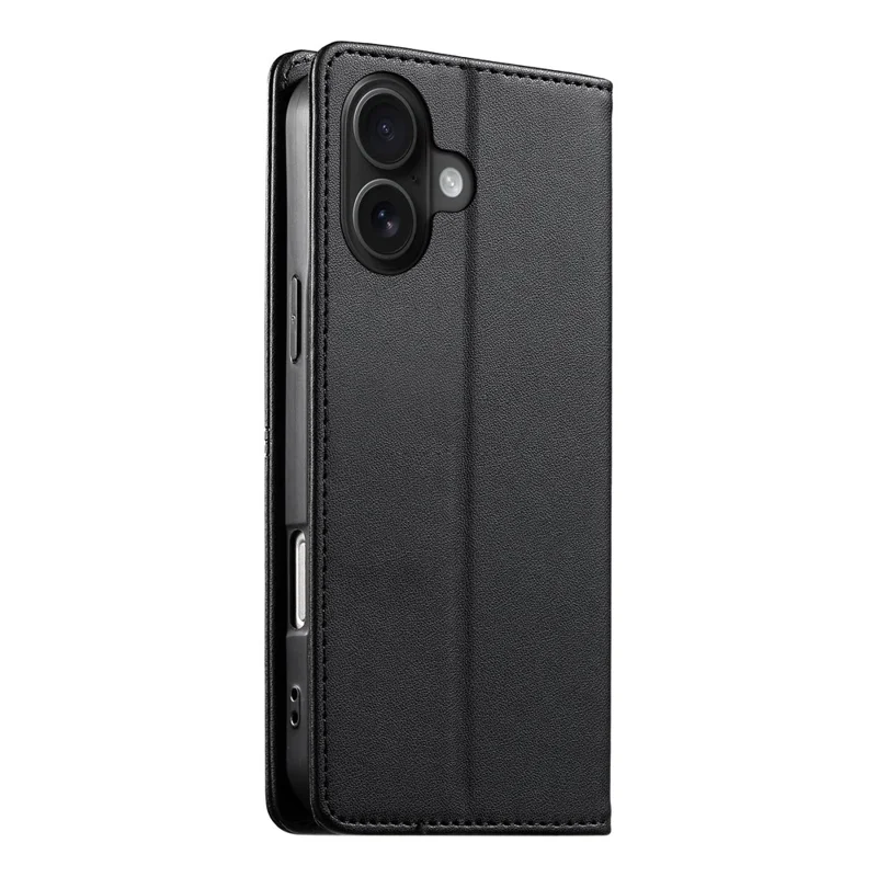 For iPhone 16 Wallet Stand Case Line Splicing TPU PU Leather Phone Cover - Black