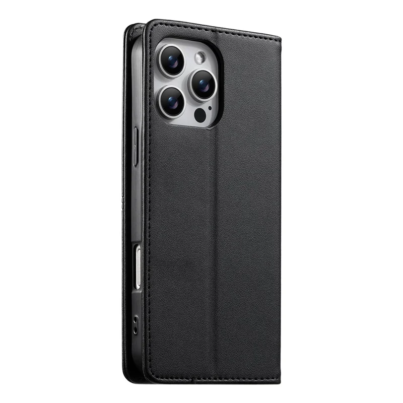 For iPhone 16 Pro Wallet Stand Case Line Splicing TPU PU Leather Phone Cover - Black