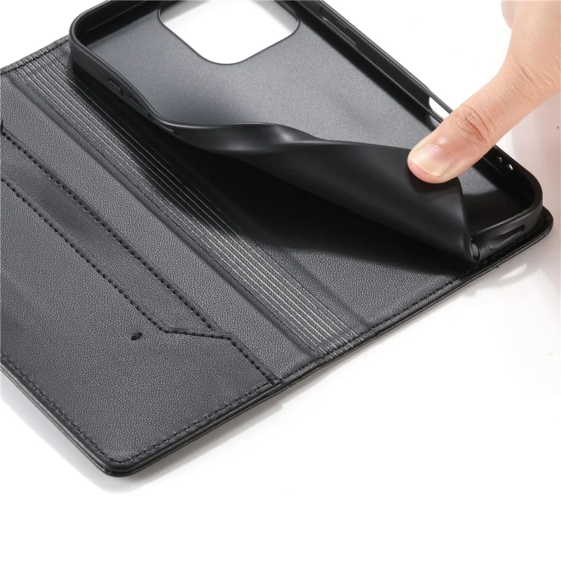 For iPhone 16 Pro Max Wallet Stand Case Line Splicing TPU PU Leather Phone Cover - Black