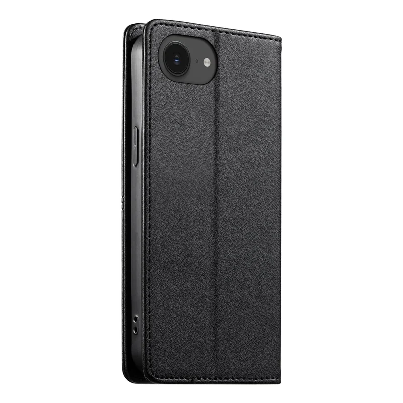 For iPhone 16e Wallet Stand Case Line Splicing TPU PU Leather Phone Cover - Black