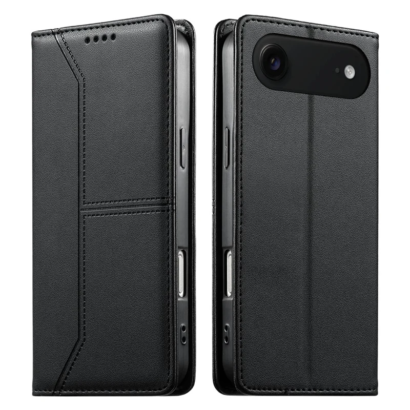 For iPhone Air Wallet Stand Case Line Splicing TPU PU Leather Phone Cover - Black