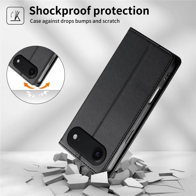 For iPhone Air Wallet Stand Case Line Splicing TPU PU Leather Phone Cover - Black