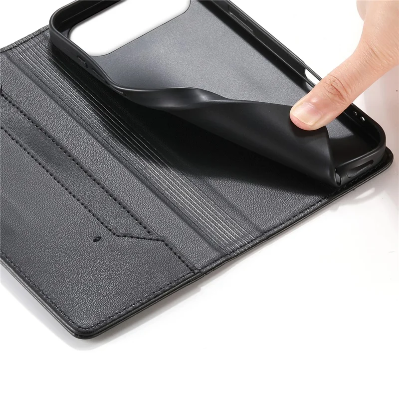 For iPhone Air Wallet Stand Case Line Splicing TPU PU Leather Phone Cover - Black