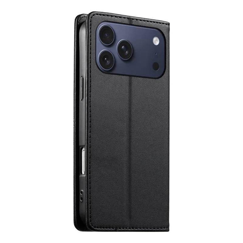 For iPhone 17 Pro Max Wallet Stand Case Line Splicing TPU PU Leather Phone Cover - Black