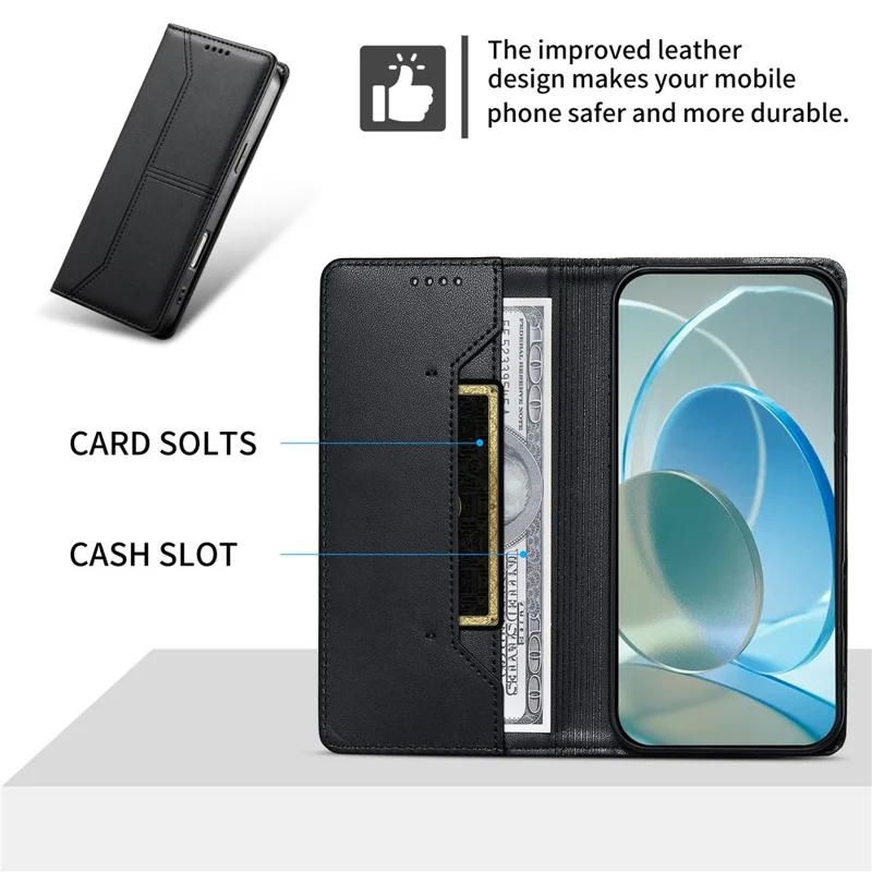 For iPhone 17 Pro Max Wallet Stand Case Line Splicing TPU PU Leather Phone Cover - Black