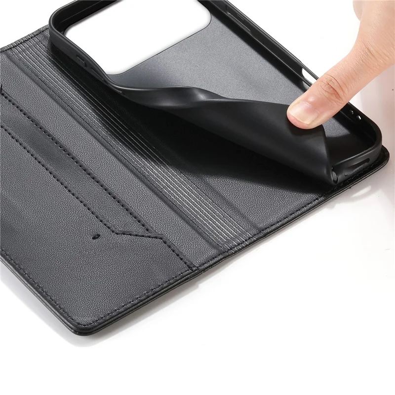 For iPhone 17 Pro Max Wallet Stand Case Line Splicing TPU PU Leather Phone Cover - Black