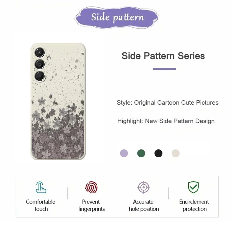 For Samsung Galaxy A37 5G Case Grey Flowers Pattern Printing Straight Edge TPU Phone Back Cover - Beige