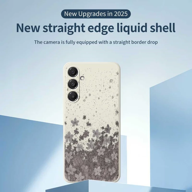 For Samsung Galaxy A37 5G Case Grey Flowers Pattern Printing Straight Edge TPU Phone Back Cover - Beige