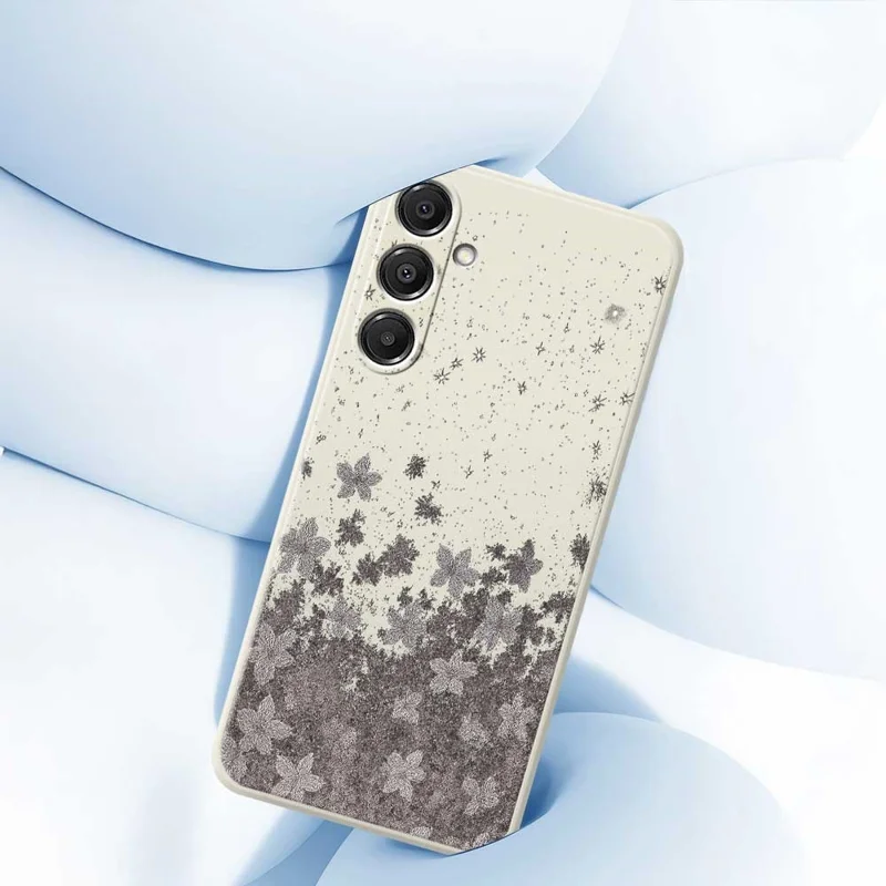 For Samsung Galaxy A37 5G Case Grey Flowers Pattern Printing Straight Edge TPU Phone Back Cover - Beige