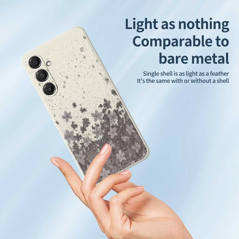 For Samsung Galaxy S26+ Case Grey Flowers Pattern Printing Straight Edge TPU Phone Back Cover - Beige