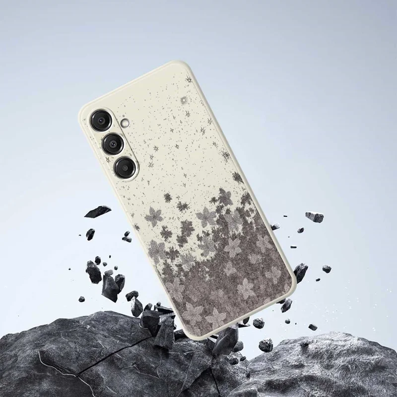 For Samsung Galaxy S26+ Case Grey Flowers Pattern Printing Straight Edge TPU Phone Back Cover - Beige