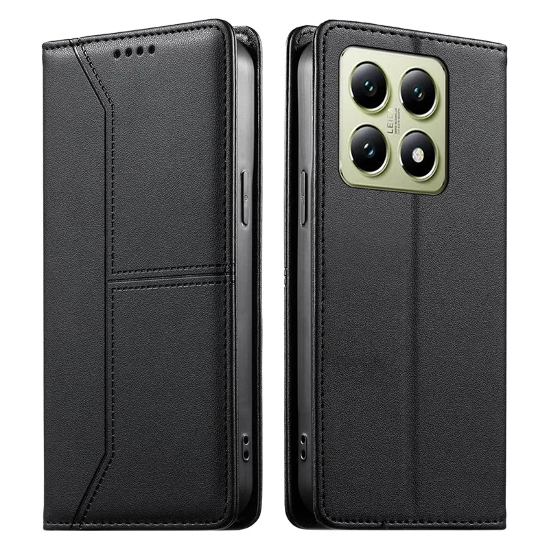 For Xiaomi 14T Wallet Stand Case Line Splicing TPU PU Leather Phone Cover - Black
