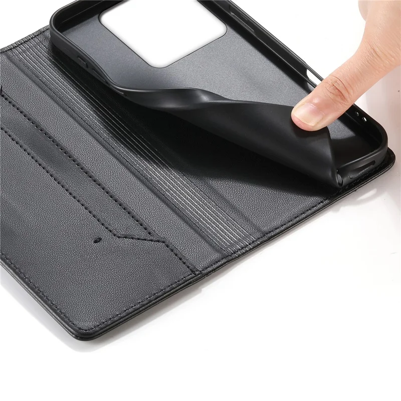 For Xiaomi 14T Wallet Stand Case Line Splicing TPU PU Leather Phone Cover - Black
