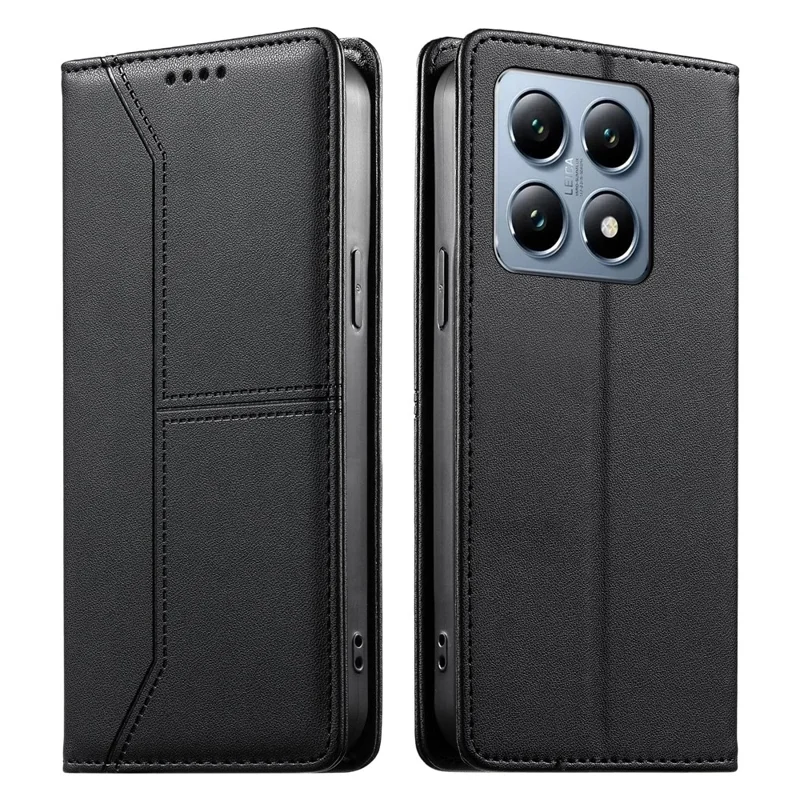 For Xiaomi 14T Pro Wallet Stand Case Line Splicing TPU PU Leather Phone Cover - Black