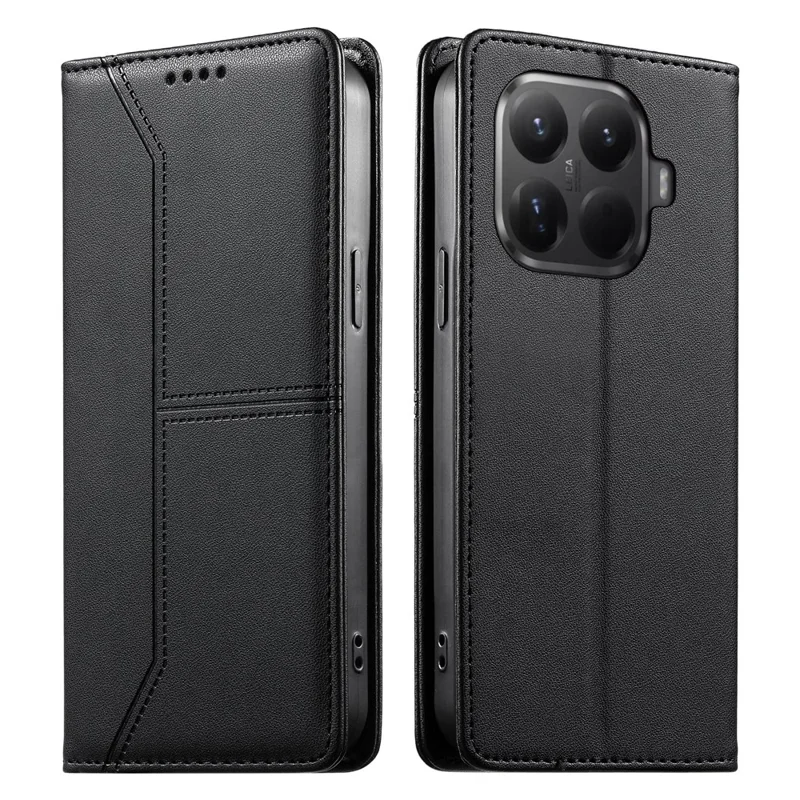 For Xiaomi 15T Pro Wallet Stand Case Line Splicing TPU PU Leather Phone Cover - Black