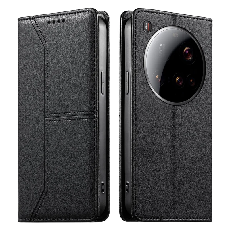 For Xiaomi 15 Ultra Wallet Stand Case Line Splicing TPU PU Leather Phone Cover - Black